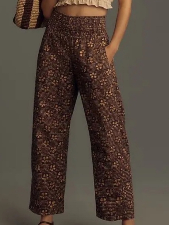 Pilcro Pants - Pilcro Brown Printed Wide-Leg Pants